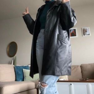 Long black leather jacket